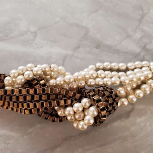 💕 J.Crew Twisted Knot Pearl Box Chain Antiqued Distressed Vintage Bracelet 💕 - Picture 10 of 12